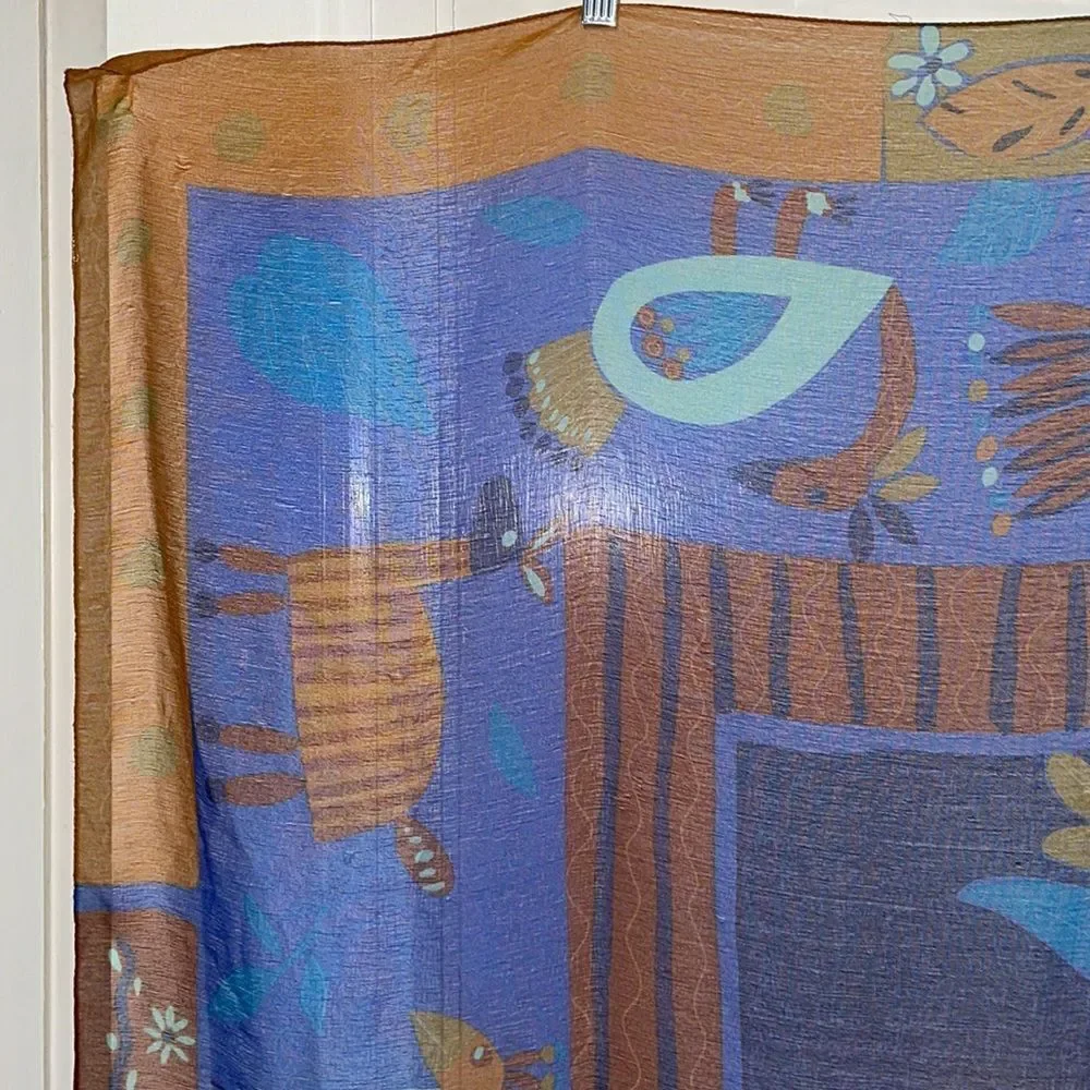 Vintage large Pier Olivier Paris blue, orange & purple‎ semi sheer square scarf
